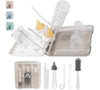 BAZELINE CREATIONS Kit de nettoyage de biberons 7 en 1 : brosse à biberon, brosse à tétine, brosse à paille, distributeur de savon, cuillère, support pour biberons, boîte de rangement - Essentiels de