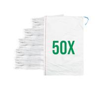Bazko Lot de 50 sacs de sable pour inondations - Sac en tissu PP - 50 x 80 cm - Protection contre l'eau - Blanc - Sac de jardin avec cordon de serrage pour une fermeture confortable et sûre -