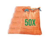 Bazko Lot de 50 sacs Raschel, 50 x 80 cm, 30 kg, oranges, en filet avec cordon de serrage, pour pommes de terre, oignons, filet pour bois de chauffage