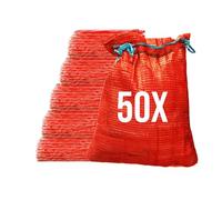 Bazko Lot de 50 sacs Raschel - 50 x 80 cm - 30 kg - Rouge - Sacs en filet avec cordon de serrage - Sac à pommes de terre, oignons, sac filet pour bois de chauffage