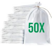 Bazko Sacs à sable vides pour inondations à remplir 50 pièces | Sac en tissu PP 40x60 cm | Sac à sable de protection contre l'eau blanc | Sac de jardin avec ficelle d'attache