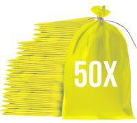 Bazko Sacs à sable vides pour inondations à remplir 50 pièces | Sac en tissu PP 65x105 cm | Sac de sable jaune pour protection contre l'eau | Sac de jardin avec ficelle d'attache