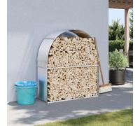 BAZZI Abri pour bois de cheminée : argenté, pour l'intérieur et l'extérieur, dimensions : 120 x 45 x 140 cm, en acier galvanisé, idéal comme étagère à bois de chauffage ou chariot pour bois de