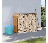 BAZZI Abri pour bois de cheminée intérieur et extérieur, marron clair, 120 x 45 x 100 cm, acier galvanisé, étagère et chariot