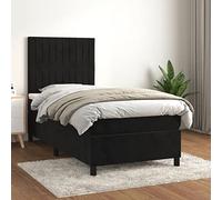 BAZZI Lit à sommier tapissier 100 x 200 cm avec matelas 100 x 200 cm - Ensemble complet avec matelas noir 19 - En velours - Parfait pour chambre d'adolescent ou comme futon