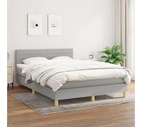 BAZZI Lit à sommier tapissier 140 x 190 cm avec matelas 140 x 190 cm - Ensemble de lit complet avec matelas gris clair - 52 en tissu - Parfait pour chambre d'adolescent ou comme lit futon
