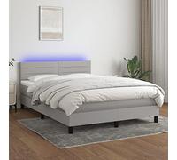 BAZZI Lit à sommier tapissier 140 x 200 cm avec matelas et lit LED - Entièrement rembourré - 140 x 200 cm - Avec matelas - Lit double complet - Gris clair - 26 - Sommier à lattes - Lit adolescent