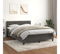 BAZZI Lit à sommier tapissier 140 x 200 cm avec matelas et sommier à lattes, 140 x 200 cm, lit complet, avec matelas et sommier à lattes, gris foncé 26, en velours, pour chambre d'adolescent, lit