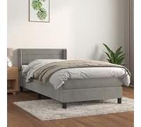 BAZZI Lit à sommier tapissier 90 x 190 cm avec matelas 90 x 190 cm - Lit complet - Lit de 90 x 190 cm - Avec matelas et sommier à lattes - Gris clair - 20 - En velours - Pour chambre d'adolescent