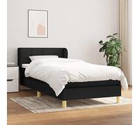 BAZZI Lit à sommier tapissier 90 x 200 cm avec matelas 90 x 200 cm - Ensemble complet avec matelas noir 92 - En tissu - Parfait pour chambre d'adolescent ou comme lit futon