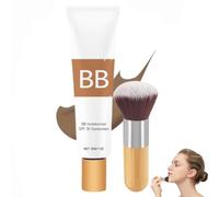 BB Blur Tinted Moisturizer SPF 30,BB Cream Tinted Moisturiser for Mature Skin,BB Tinted Care Primer with Brush,Smooth & Hydrate Foundation with Makeup Brush,Full Coverage,Evens Skin Tone (A:Blé)