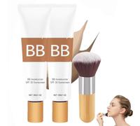 BB Blur Tinted Moisturizer SPF 30,BB Cream Tinted Moisturiser for Mature Skin,BB Tinted Care Primer with Brush,Smooth & Hydrate Foundation with Makeup Brush,Full Coverage,Evens Skin Tone C)