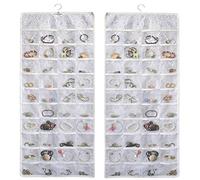 BB Brotrade Organiseur de bijoux à suspendre, organiseur de bijoux double face avec motif en relief, 80 poches en PVC transparent pour ranger des bijoux (blanc)