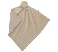 BB&Co Doudou avec Anneau Dentition Biscuit - Double Gaze de Coton & éponge Bambou Ultra Douce - Anneau Bois Naturel Amovible - Apaise & réconforte bébé - Format 35x35 cm