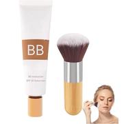 BB Cream Crème Teintée SPF 30 avec Pinceau,Hydratant Teinté pour Peau Peaux Sensibles et Grasses,Fond de Teint Léger,Sans Huile,Lisse et Hydrate,Éclat Naturel,Unifie le Teint,pour Femmes (Wheat)