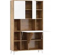BB Loisir Armoire Placard Convertible en Bureau et Table Home Office 175x105x34cm « Meggie 2-Blanc Brillant (Front)/Chêne foncé(Corps)»