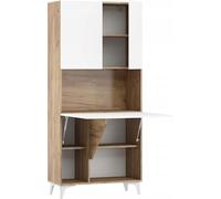 BB Loisir Armoire Placard Convertible en Bureau et Table Home Office 175x80x36cm « Meggie-Blanc Brillant (Front)/Or Artisan(Corps)»