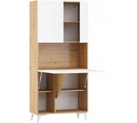 BB Loisir Armoire Placard Convertible en Bureau et Table Home Office 175x80x36cm « Meggie-Blanc Brillant (Front)/Chêne Artisan(Corps)»