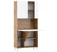 BB Loisir Armoire Placard Convertible en Bureau et Table Home Office 175x80x36cm « Meggie-Blanc Brillant (Front)/Chêne foncé(Corps)»