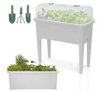 BB Loisir Carré Potager sur Pied Plastique Blanc avec Couvercle 76x 66x37cm Jardinière surélevée