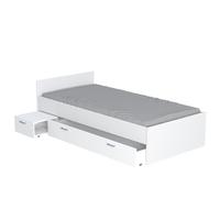 BB Loisir Lit 1 Place 90x190cm Blanc TIDO Inclus Chevet et tiroir pour Rangement