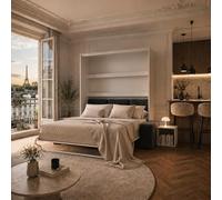 BB Loisir Lit Armoire 180x200cm avec Canapé Anthracite Lit escamotable M3 Blanc