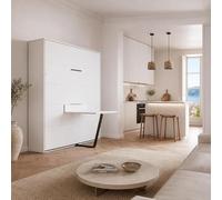 BB Loisir Lit Armoire 180x200cm avec Table Lit escamotable M3 Lit Mural Blanc