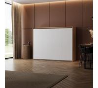 BB Loisir Lit Escamotable 140x200cm Horizontal M2 Lit Mural Chêne Sauvage-Blanc