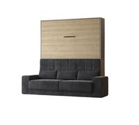BB Loisir Lit escamotable 160x200cm Vertical Canapé Anthracite Lit Mural Sup M1 Gris Perle/Chêne