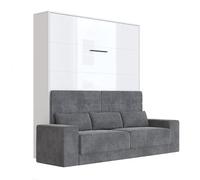 BB Loisir Lit escamotable 180x200cm Vertical Canapé Anthracite Lit Mural Sup M1 Blanc/Blanc Brillant