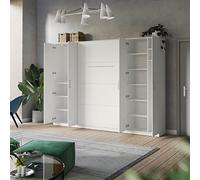 BB Loisir Lit escamotable +2 Placards Vertical 140x200+(80x2) cm Lit Rabattable Lit Mural Supérieur Blanc/Blanc