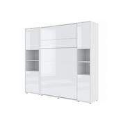 BB Loisir Meuble de lit gigogne + placards verticaux 160 x 200 cm Blanc brillant Tiroir