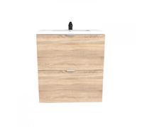 BB Loisir Meuble Vasque Salle de Bain avec Lavabo 60x46x64cm Couleur chêne Mali 2 tiroirs