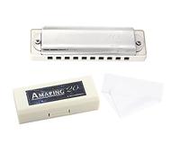 Bb Major 10 trous 20 tons Blues Harmonica Bronze Phosphoreux Qualité Professionnelle Durable Accordage Précis pour Musiciens Débutants Peigne en Résine en Acier Inoxydable Noir (White)