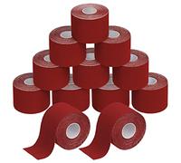 BB Sport Bande Kinésiologie Tape Rouge 12 Rouleaux 5m x 5cm Strap Sportif | Ruban élastique, imperméable, sans latex, coton, respirant, taping, genou, cheville, tendon, dos, épaule, poignet, coude