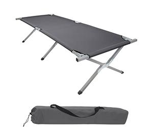 BB Sport Lit de Camp Pliable 190 x 64 x 41 cm Stable 180 kg Résistant Militaire Portable Confortable Camping Voyage Acier Tubulaire 600D Tissu Oxford Sac de Transport, Couleur:Gris