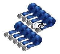 BB Sport Sangle d'Arrimage à Griffe Fixation 250 kg 10 pièces 2,5cm x 4m | Sangle de Déménagement, TÜV, Serrage, Bleu, Camion, Remorque, Palette, DIN EN 12195-2, Polyester