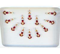 BB156 Rouge Bindi Or Cristal Perle perles Bindi Tattoo autocollant de mariage Forehead Tikka Indian Fancy Party arabe face Gem Body Art