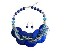Bbajszx Collection de bijoux artisanaux en coquillages, chaîne de perles rondes, ensemble collier et boucles d ' oreilles pour femmes, look décontracté ou formel, bijoux en coquillages naturels