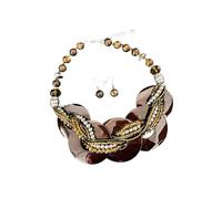 Bbajszx Collection de bijoux artisanaux en coquillages, chaîne de perles rondes, ensemble collier et boucles d ' oreilles pour femmes, look décontracté ou formel, bijoux en coquillages naturels