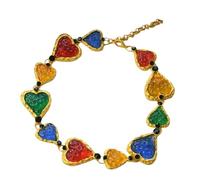 Bbajszx Collier en forme de cœur en coloré en métal exagéré, chaîne de cou élégante et stylée, bijoux élégants pour femmes, pendentif en forme de cœur en pierre colorée