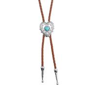 Bbajszx Cravate Bolo avec toboggan argenté en forme de cœur | Glissière mobile argentée, détail central d ' aspect turquoise, position réglable pour un individuel du