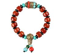 Bbajszx de Poignet en Perles Turquoise Vertes Extensibles avec os de Yak tibétain et Perles de cuivre pour Un Usage Unisexe Spirituel Extensible