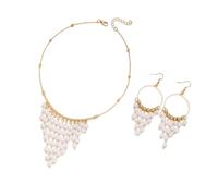 Bbajszx Ensemble combiné collier et boucles d ' oreilles, Design de glands, décoration parfaite, décolleté, célébration, événement professionnel, bijoux