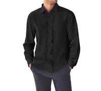 Bbalizko Chemise de smoking à volants pour homme - Coupe ajustée - Manches longues boutonnées, noir, Taille XL