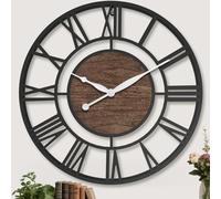 BBALOVEDRE Grandes horloges murales de 61 cm pour décoration de salon, grands chiffres romains avec cadran en noyer, horloges murales modernes décoratives en métal pour chambre à coucher, cuisine