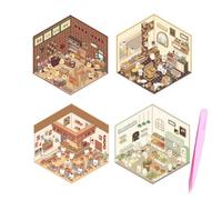 BBASILIYSD Cartoon Miniature Scene 3D Landscaping Stickers Cabine Scène Empilable et Main Mignon pour Enfant Cadeau Enfant Collage Compte