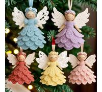 BBASILIYSD Kit de décoration d'ange au crochet à faire soi-même avec fil pour débutants, kit unique d'anges de Noël pour débutants, décorations à suspendre pour sapin de Noël, décoration de maison