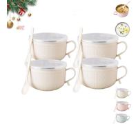 BBASILIYSD Lot de 4 grandes tasses à soupe de 750 ml avec couvercles, grandes tasses à soupe avec assiettes, tasses à soupe de Noël avec poignées et couvercles, pour café, ragoûts, idéal pour Noël