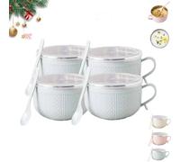 BBASILIYSD Lot de 4 grandes tasses à soupe de 750 ml avec couvercles, grandes tasses à soupe avec assiettes, tasses à soupe de Noël avec poignées et couvercles, pour café, ragoûts, idéal pour Noël